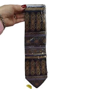 Russell-Hampton Rotarian Tie Men Blue Gold Scroll Printed 100% Silk